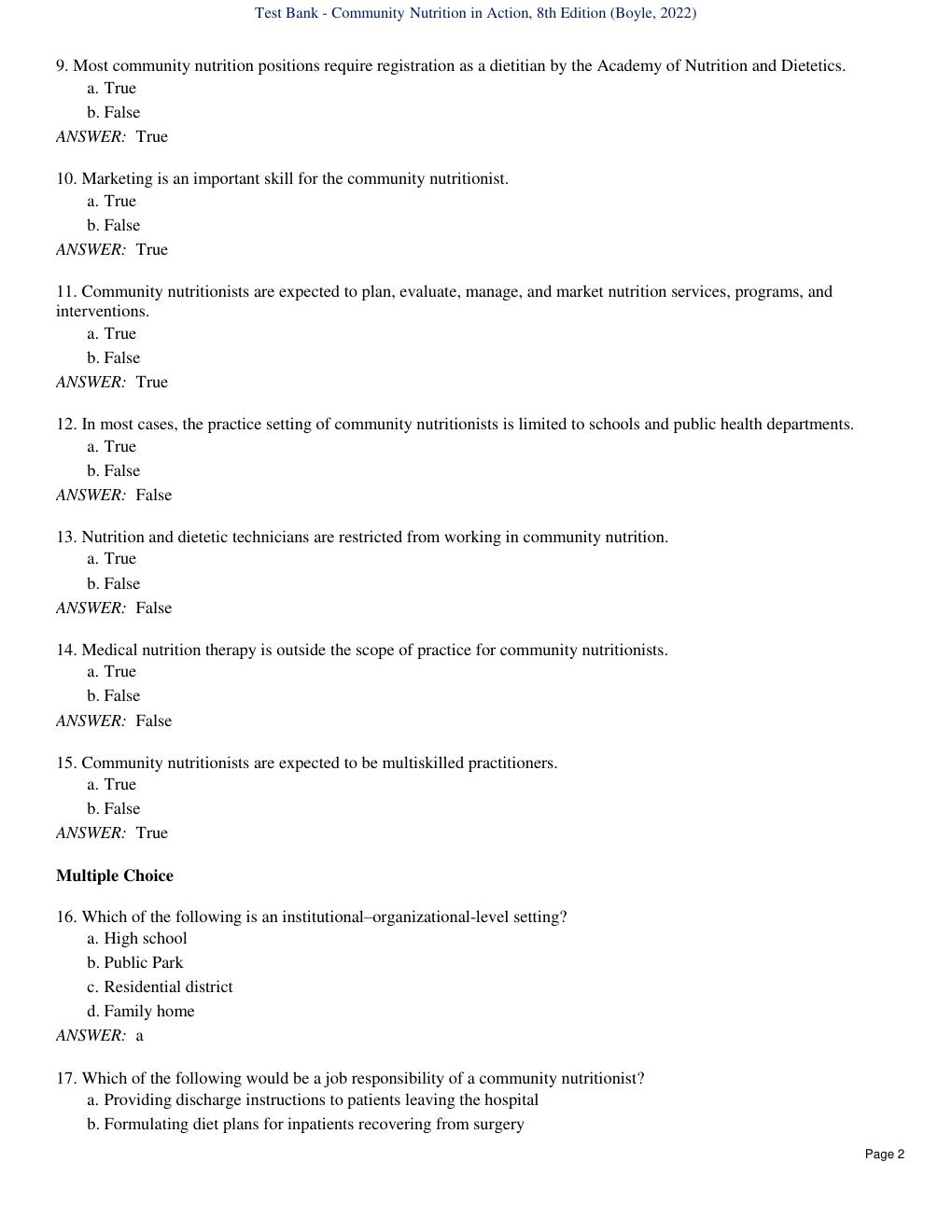 Preview page 4 of Test Bank - Community Nutrition in Action, 8th Edition