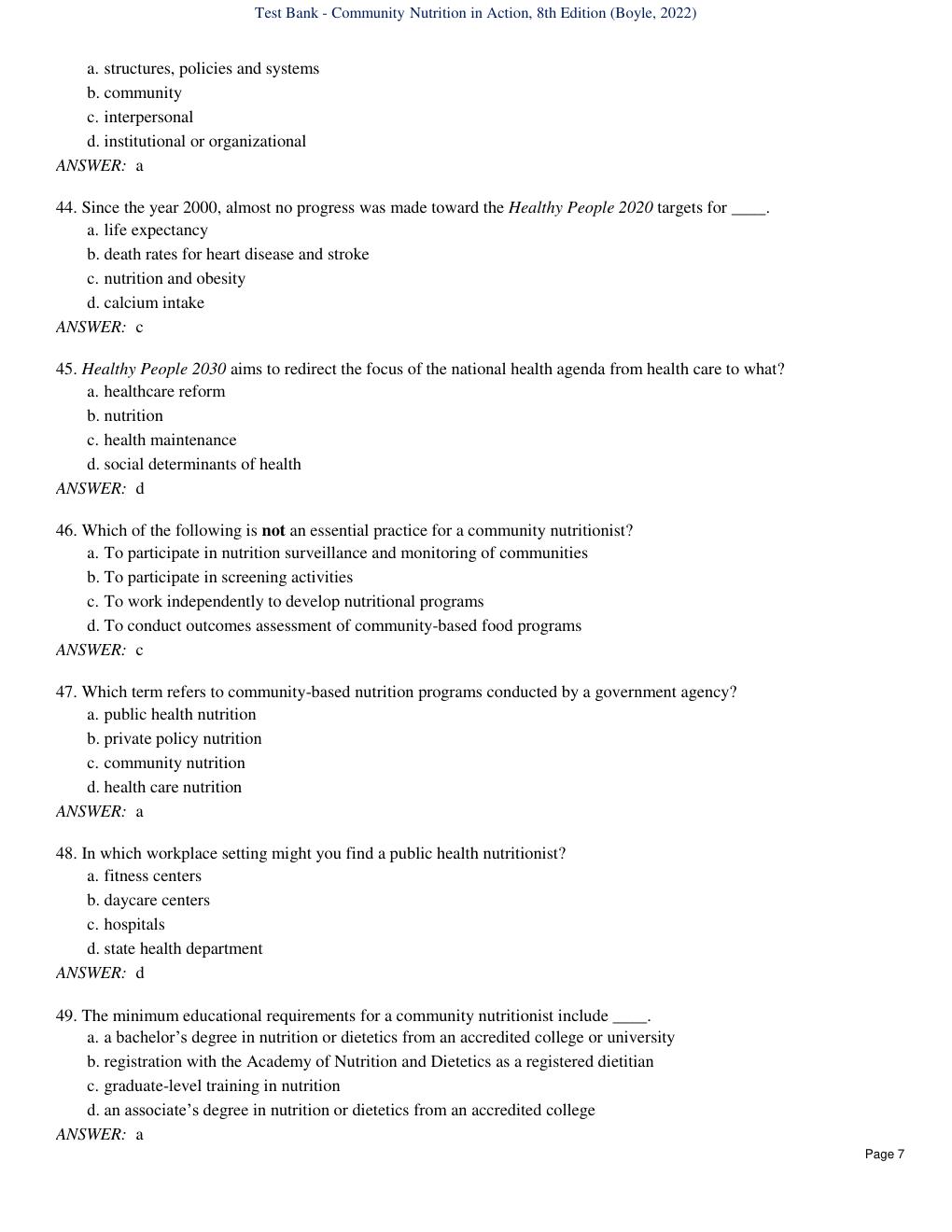 Preview page 9 of Test Bank - Community Nutrition in Action, 8th Edition