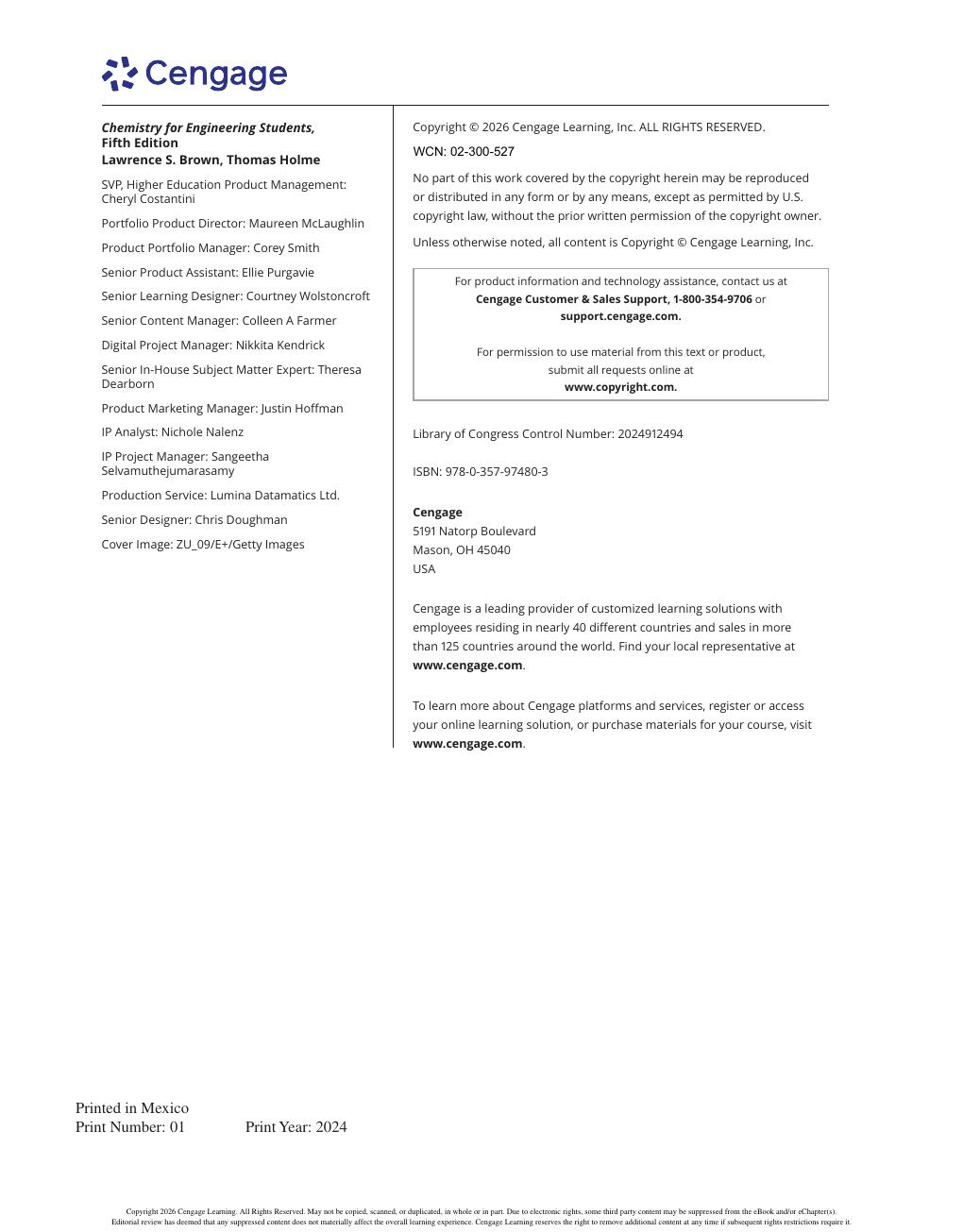 Preview page 6 of Chemistry for Engineering Students 5th Edition By Lawrence Brown, Tom Holme