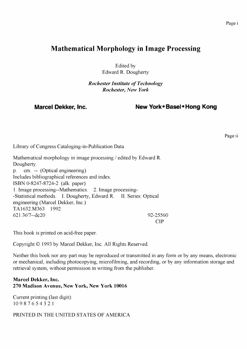 Preview page 4 of Mathematical Morphology in Image Processing 1st Edition By Edward Dougherty