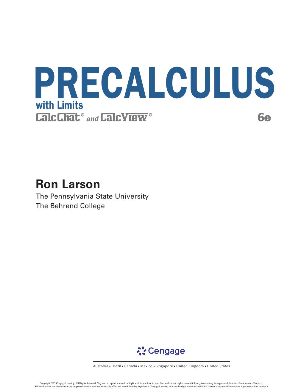 Preview page 8 of Precalculus with Limits 6th Edition By Ron Larson