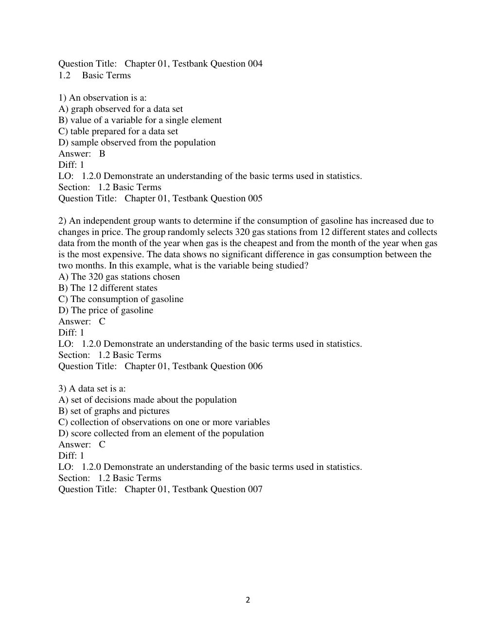 Preview page 2 of Test Bank For  Introductory Statistics, 10th Edition by Prem S. Mann Chapter 1-15