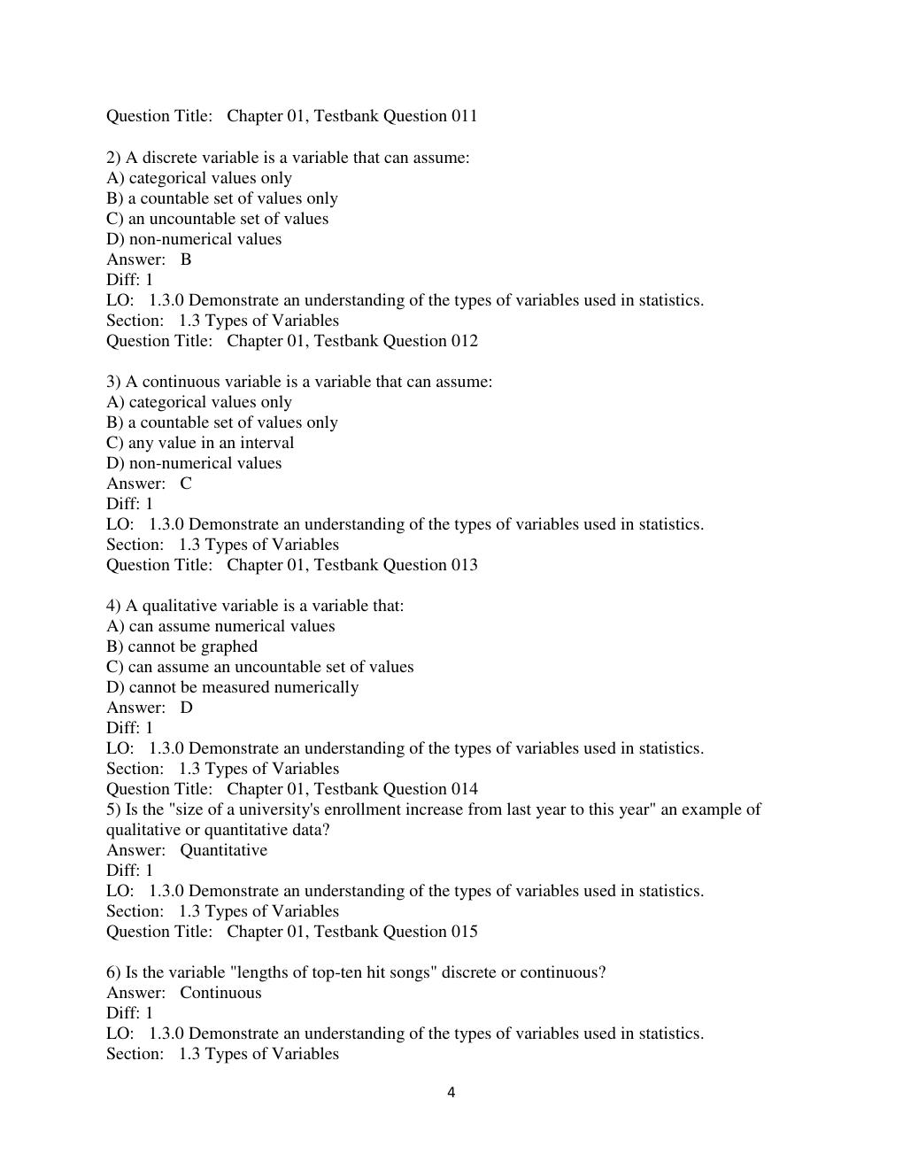 Preview page 4 of Test Bank For  Introductory Statistics, 10th Edition by Prem S. Mann Chapter 1-15
