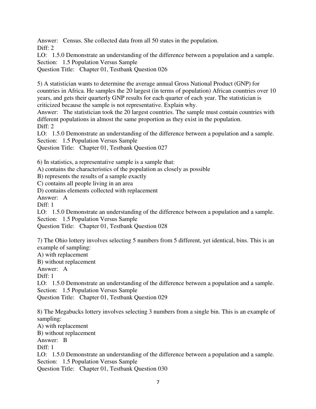 Preview page 7 of Test Bank For  Introductory Statistics, 10th Edition by Prem S. Mann Chapter 1-15