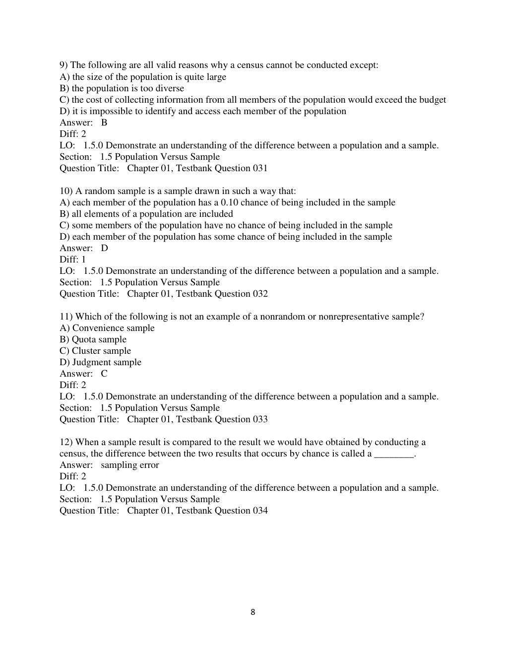 Preview page 8 of Test Bank For  Introductory Statistics, 10th Edition by Prem S. Mann Chapter 1-15