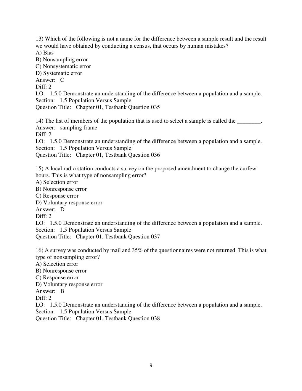 Preview page 9 of Test Bank For  Introductory Statistics, 10th Edition by Prem S. Mann Chapter 1-15