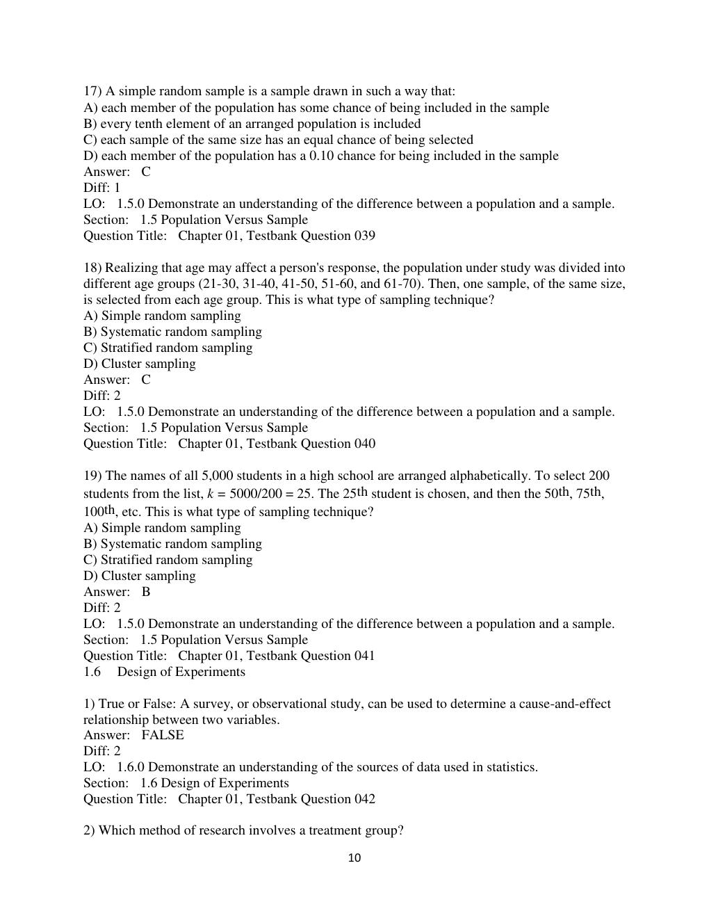 Preview page 10 of Test Bank For  Introductory Statistics, 10th Edition by Prem S. Mann Chapter 1-15