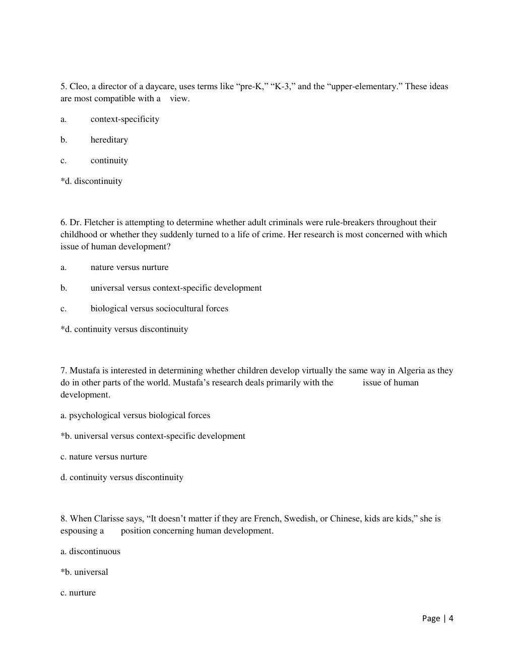 Preview page 4 of Test Bank for Human Development: A Life -Span View 8th Edition by Robert Kail & John Cavanaugh All Chapters 1 -16