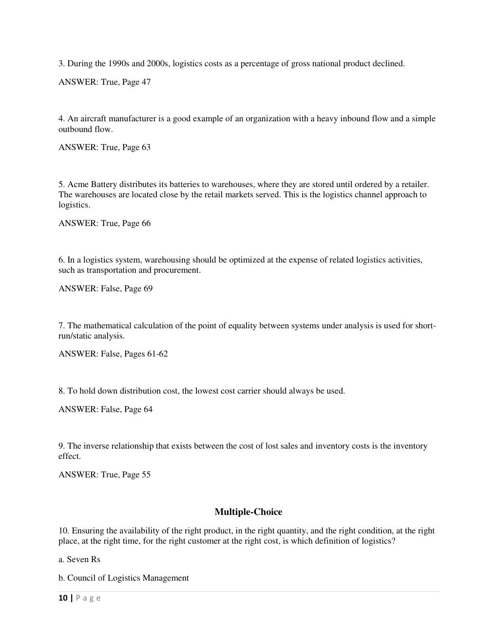 Preview page 10 of Solution Manual for Supply Chain Management: A Logistics Perspective 11th Edition by C. Langley, Robert Novack, Brian Gi