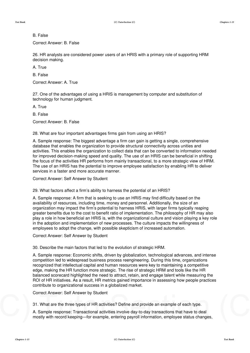 Preview page 5 of Test Bank for Human Resource Information Systems Basics, Applications, and Future Directions 6th Edition By Richard John