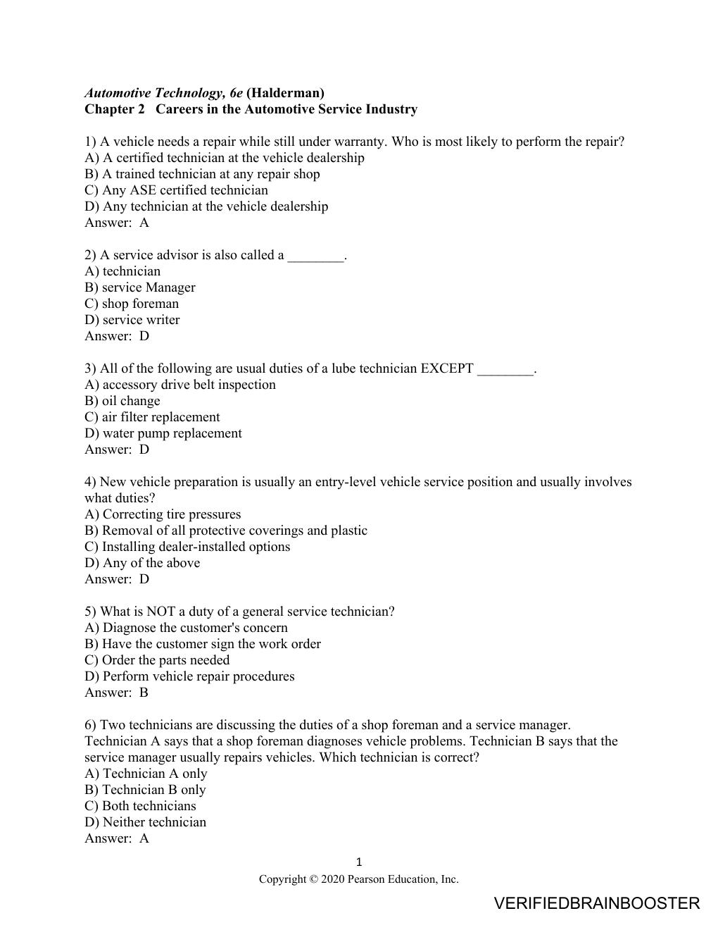 Preview page 7 of Test Bank For Automotive Technology, 6th Edition (Halderman)