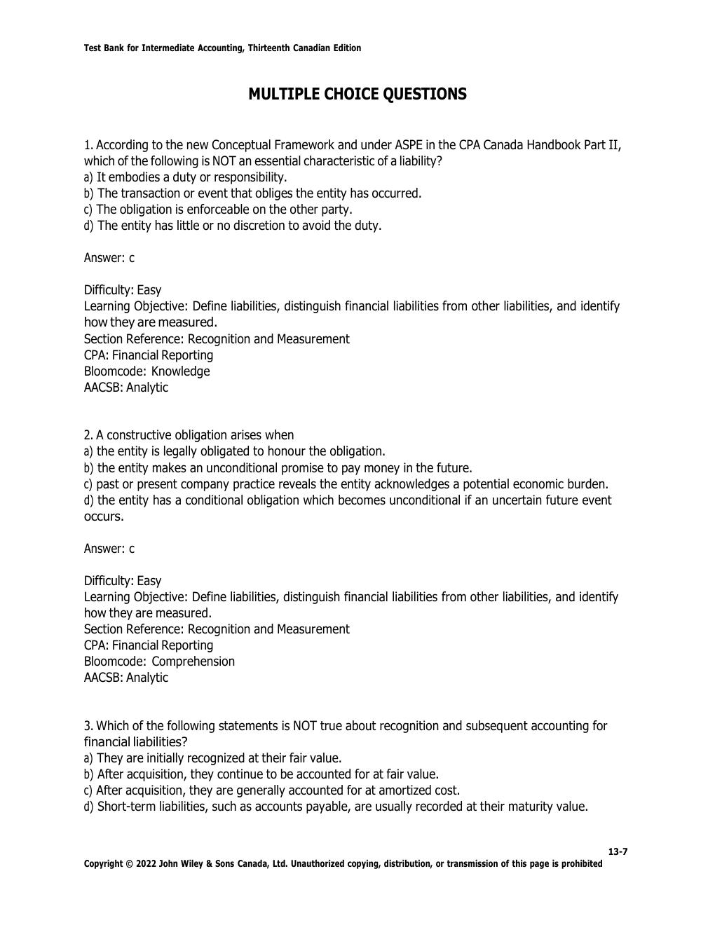 Preview page 9 of test bank for Solution Manuals For Intermediate Accounting Volume 2, 13th Canadian Edition