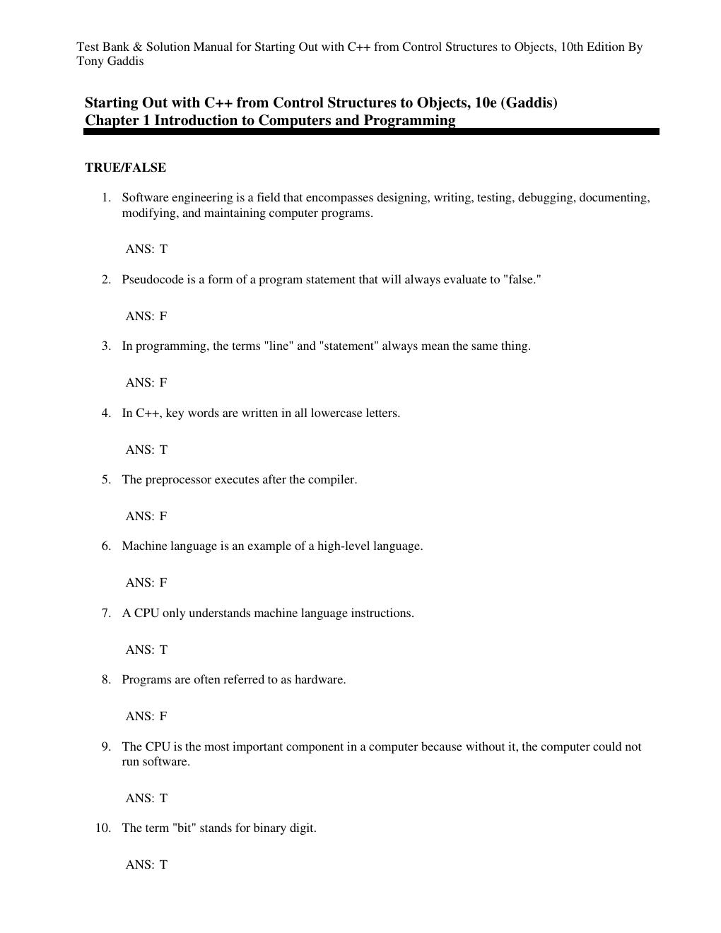 Preview page 2 of Test Bank & Solution Manual for Starting Out with C++ from Control Structures to Objects, 10th Edition By Tony Gaddis