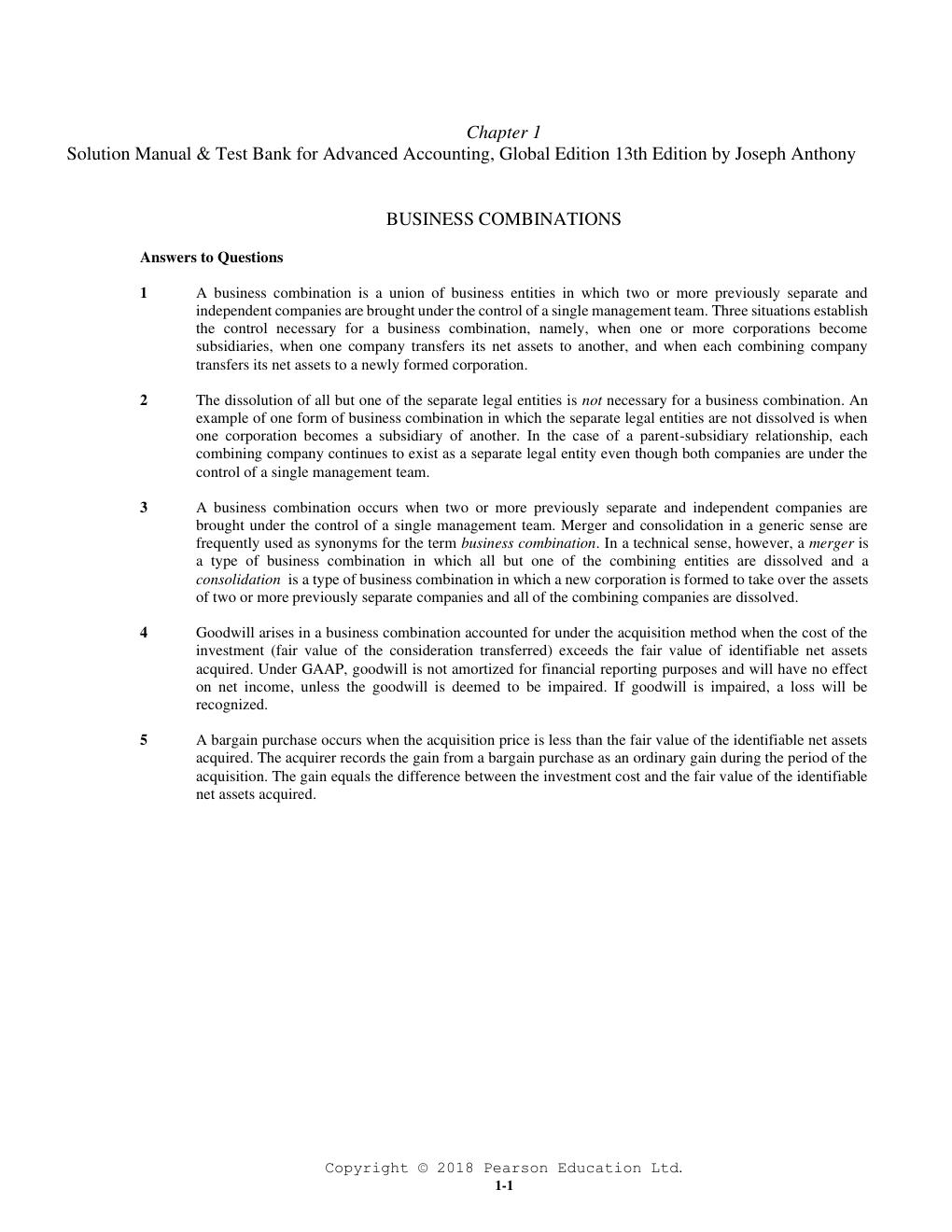 Preview page 2 of Chapter 1 Solution Manual & Test Bank for Advanced Accounting, Global Edition 13th Edition by Joseph Anthony BUSINESS CO