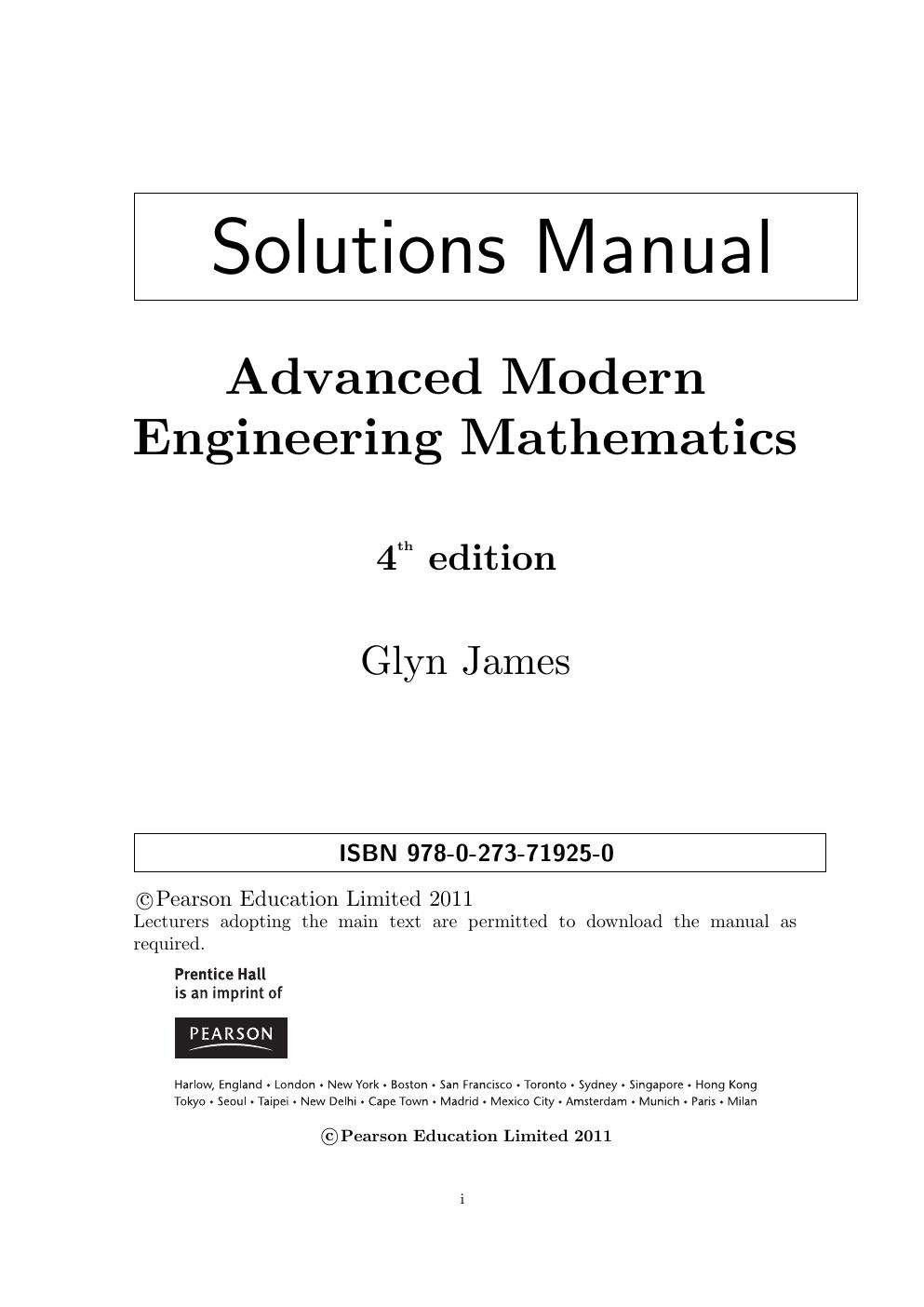 Preview page 2 of Solutions Manual For Advanced Modern Engineering Mathematics 4th edition By Glyn James