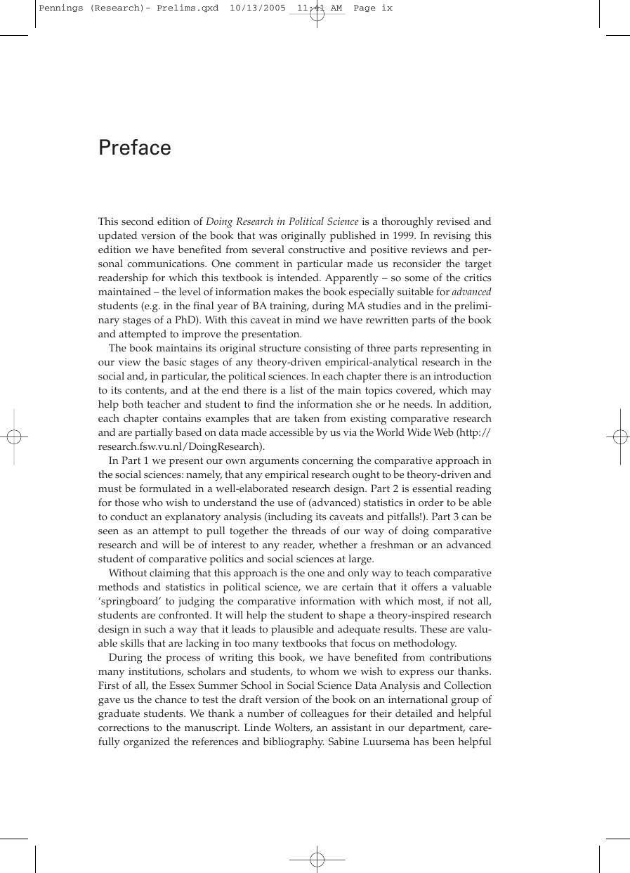 Preview page 10 of Doing Research in Political Science An Introduction to Comparative Methods and Statistics 2nd Edition By Paul Pennings,