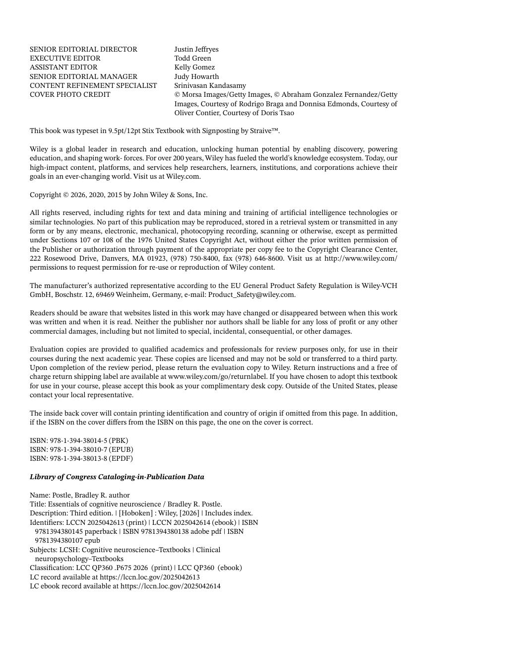 Preview page 6 of Essentials of Cognitive Neuroscience 3rd Edition By Bradley R. Postle