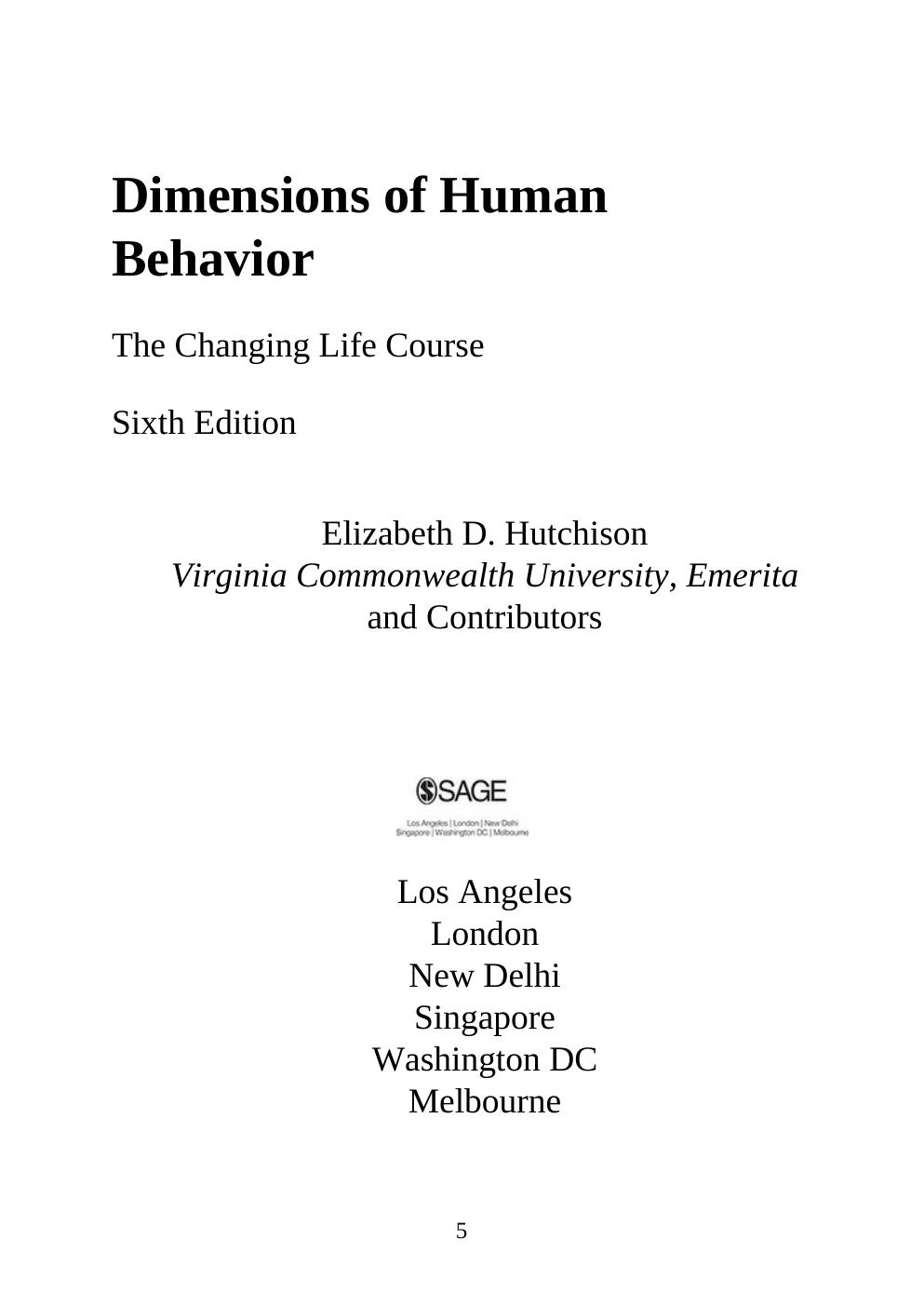 Preview page 2 of Dimensions of Human Behavior The Changing Life Course 6th Edition By Elizabeth D. Hutchison