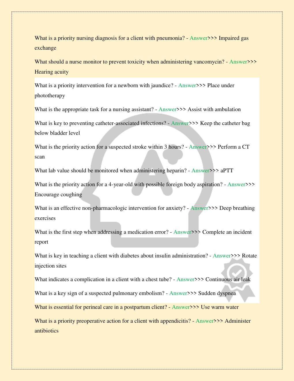 Preview page 3 of ATI RN COMPREHENSIVE PREDICTOR NURSING PRACTICE AND CRITICAL THINKING 2026/2027 TEST EXAM STUDY QUESTIONS WITH CORRECT V