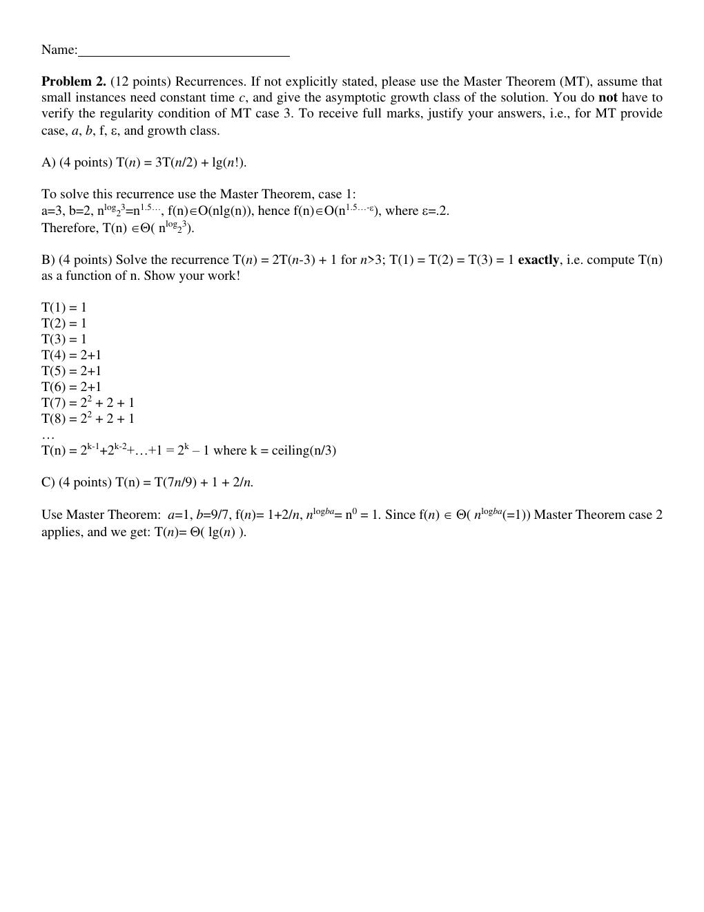 Preview page 3 of CSC 505 Design and Analysis of Algorithms CSC 505 651 Summer Midterm