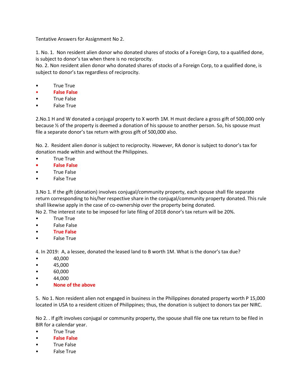 Preview page 2 of TAX Q&A Tentative Answers for Assignment No 2.