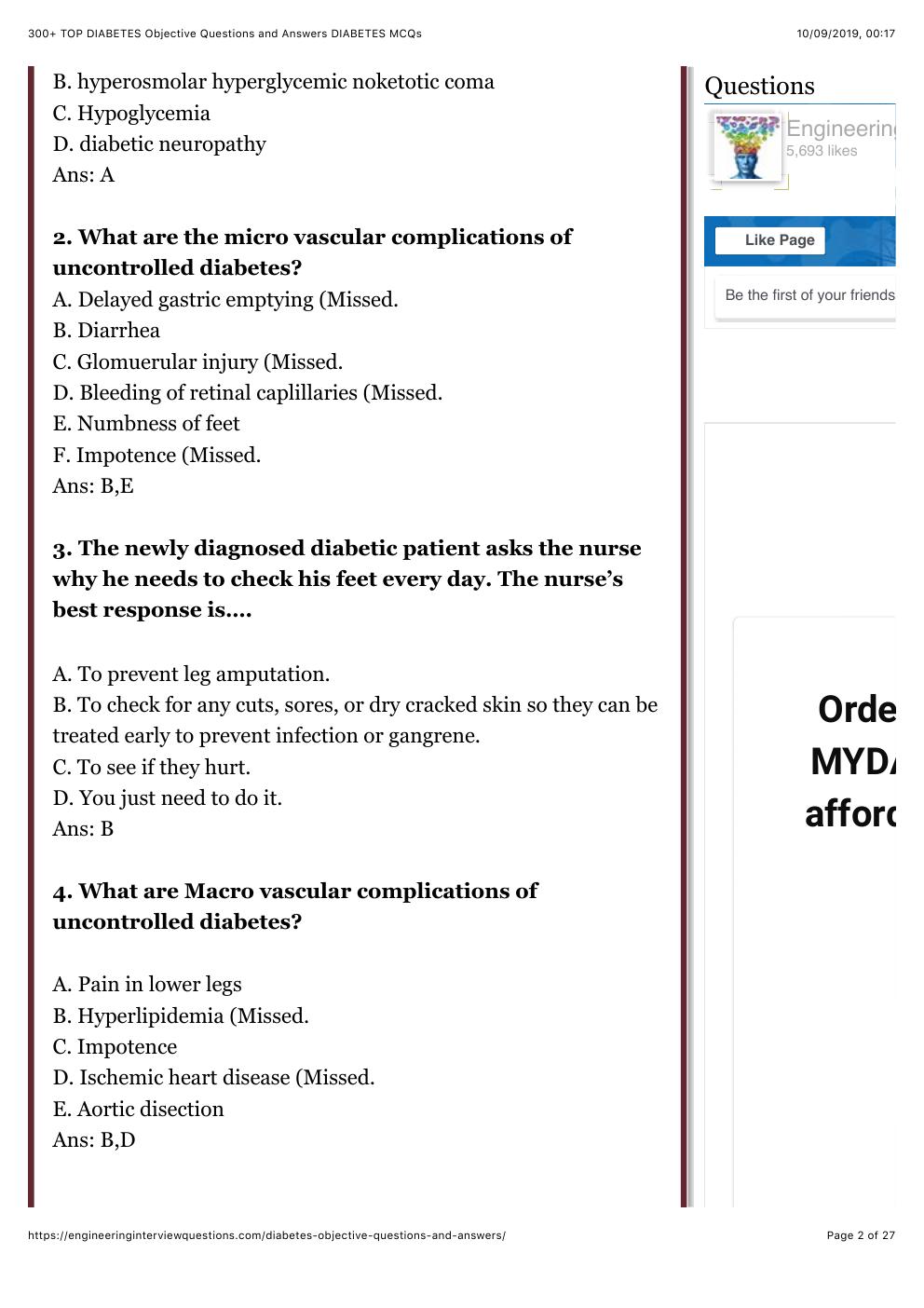 Preview page 3 of 300+ TOP DIABETES Objective Questions and Answers