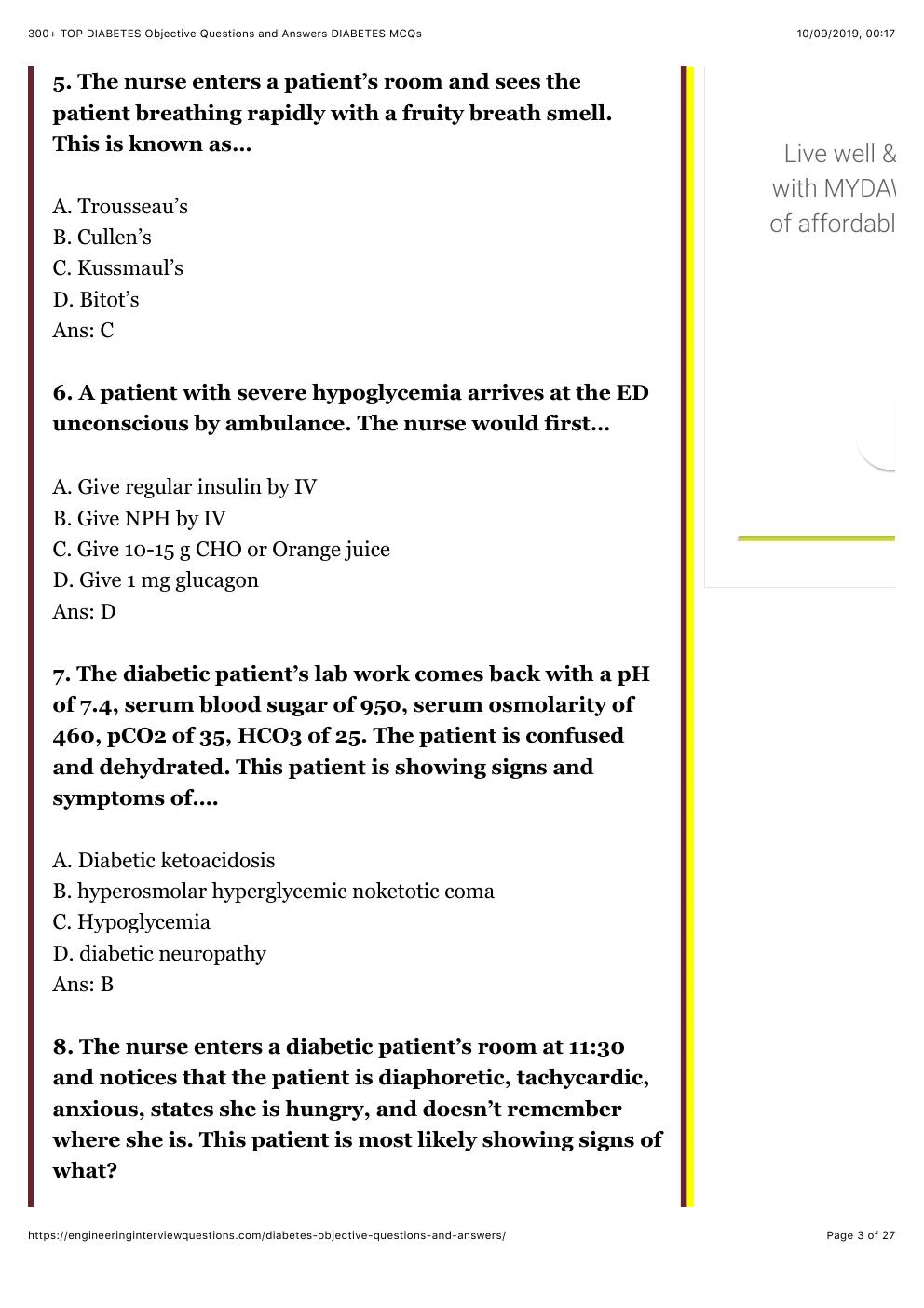Preview page 4 of 300+ TOP DIABETES Objective Questions and Answers