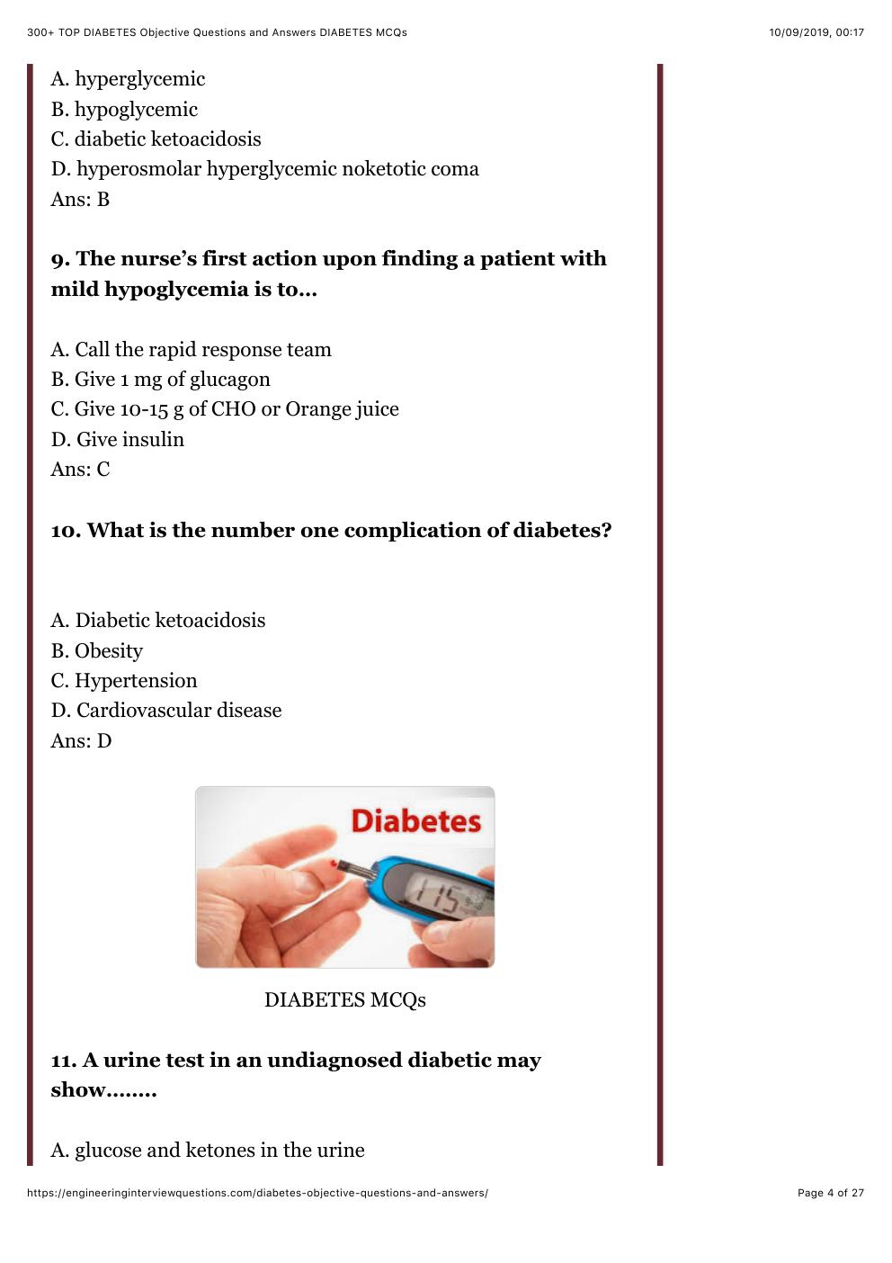 Preview page 5 of 300+ TOP DIABETES Objective Questions and Answers