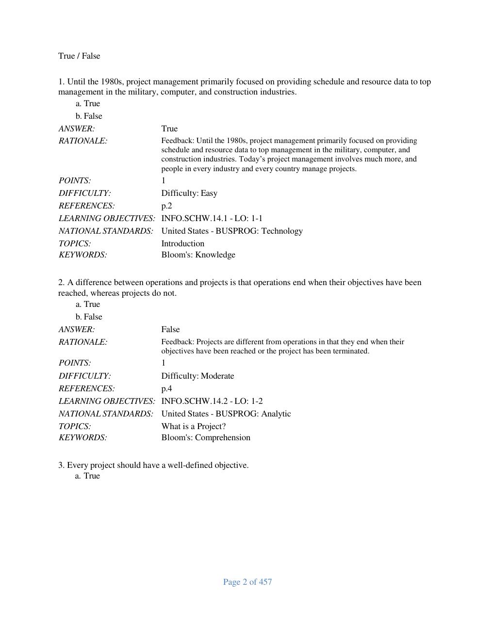 Preview page 2 of TEST BANK For Information Technology  Project Management 9th Edition  Kathy Schwalbe,Verified Chapters