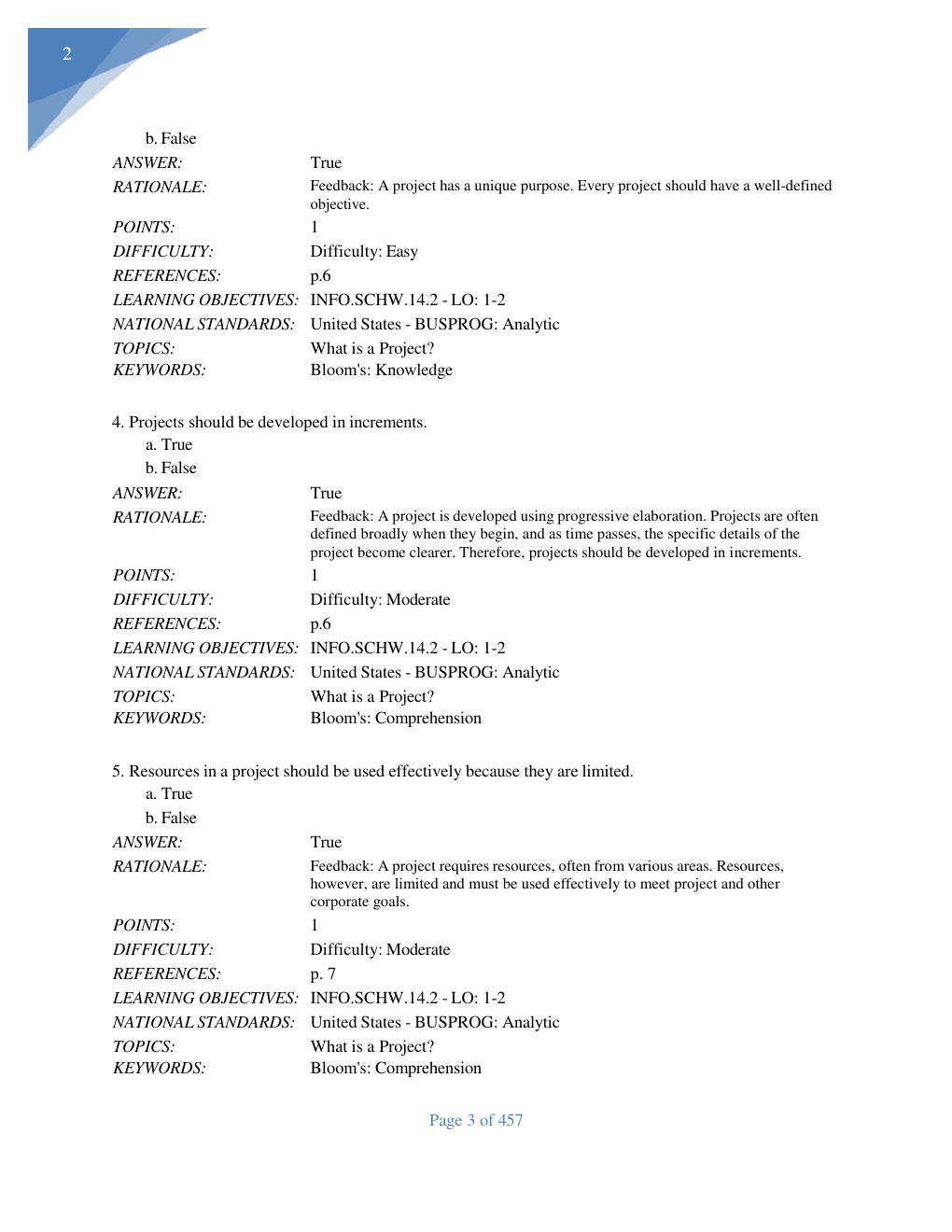 Preview page 3 of TEST BANK For Information Technology  Project Management 9th Edition  Kathy Schwalbe,Verified Chapters
