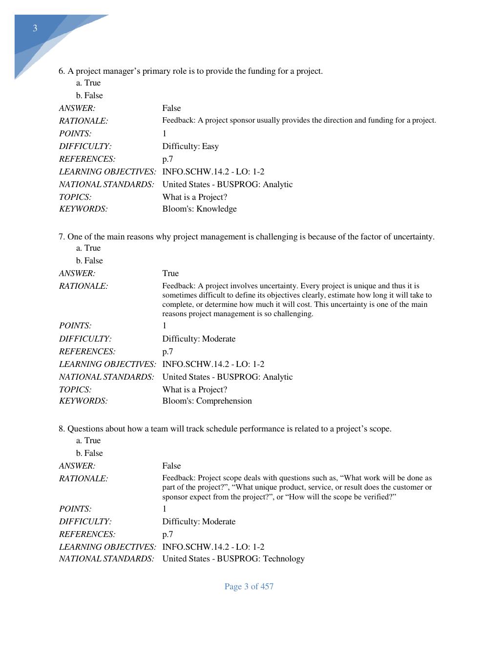 Preview page 4 of TEST BANK For Information Technology  Project Management 9th Edition  Kathy Schwalbe,Verified Chapters