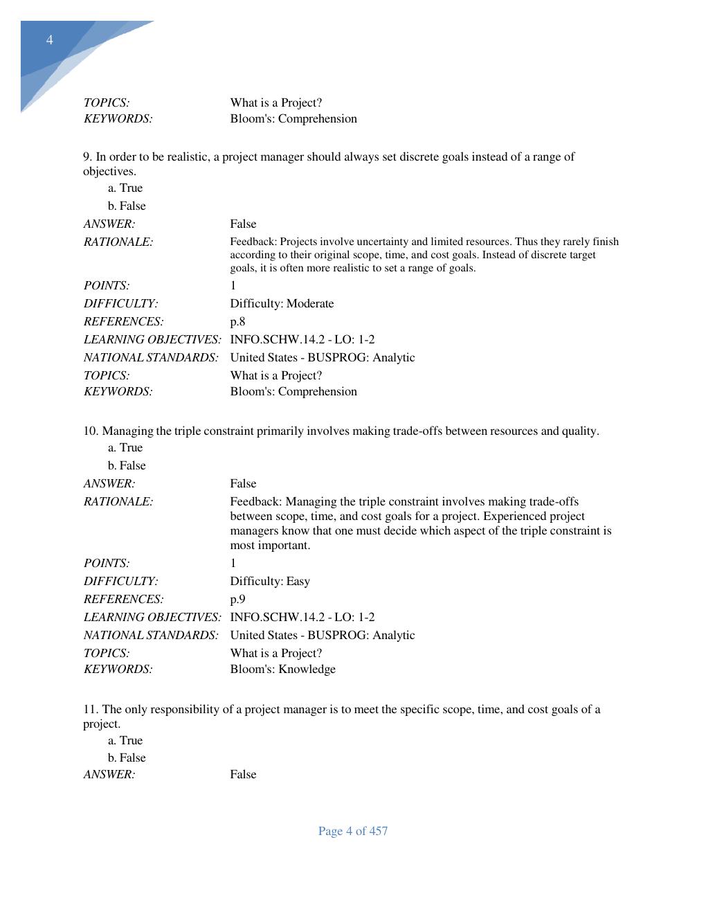 Preview page 5 of TEST BANK For Information Technology  Project Management 9th Edition  Kathy Schwalbe,Verified Chapters