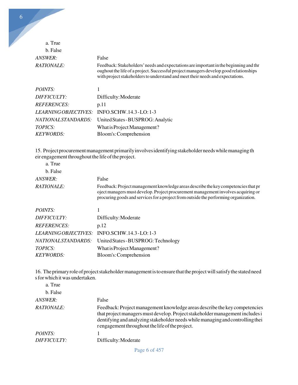 Preview page 7 of TEST BANK For Information Technology  Project Management 9th Edition  Kathy Schwalbe,Verified Chapters