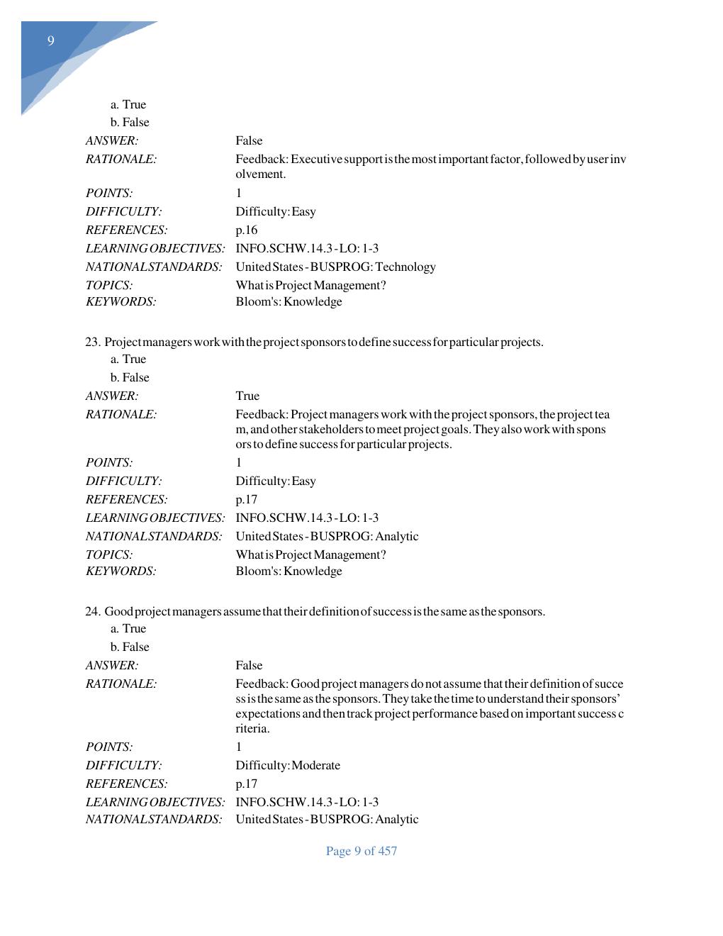 Preview page 10 of TEST BANK For Information Technology  Project Management 9th Edition  Kathy Schwalbe,Verified Chapters