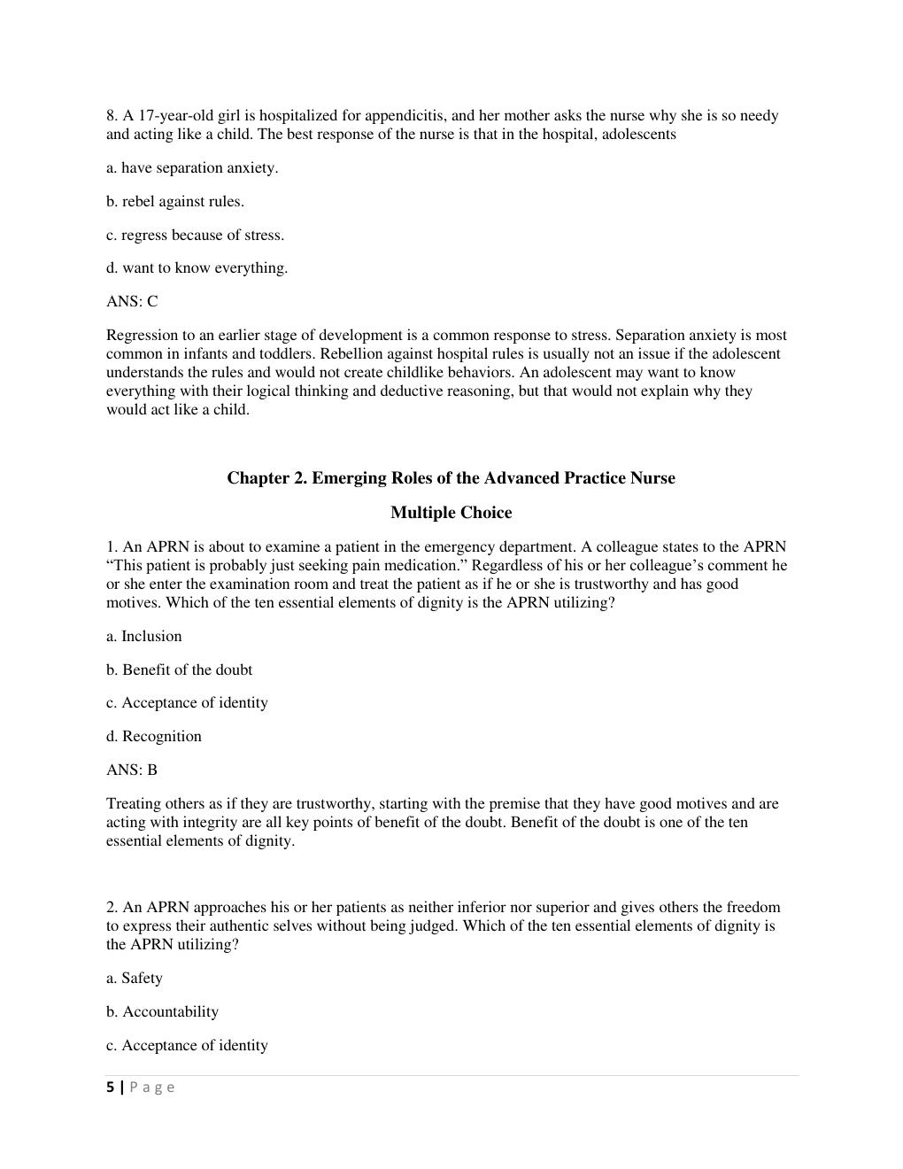 Preview page 5 of Test Bank -Advanced Practice Nursing: Essentials for Role Development 5th Edition by Lucille A. Joel All Chapters A+