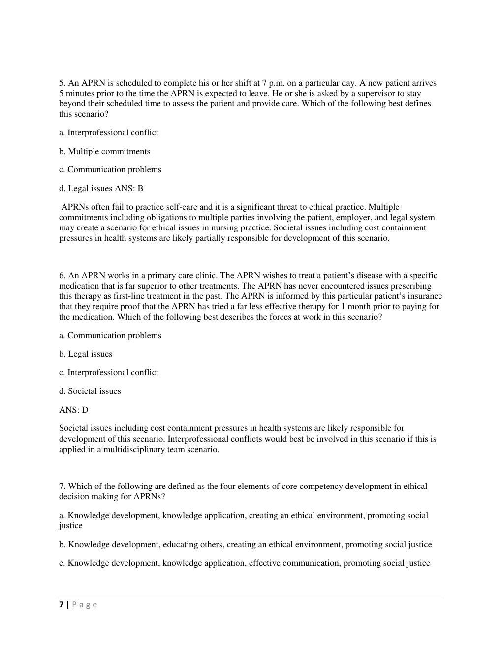 Preview page 7 of Test Bank -Advanced Practice Nursing: Essentials for Role Development 5th Edition by Lucille A. Joel All Chapters A+