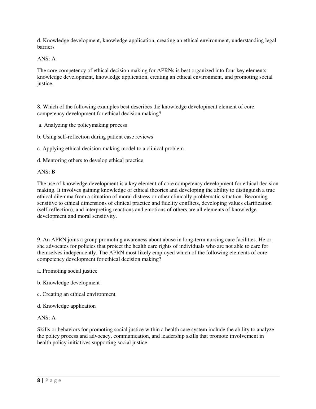 Preview page 8 of Test Bank -Advanced Practice Nursing: Essentials for Role Development 5th Edition by Lucille A. Joel All Chapters A+