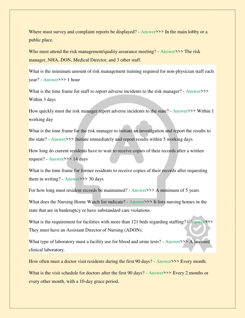 Preview page 4 of FLORIDA NURSING HOME ADMINISTRATOR REFERENCE GUIDE TEST EXAM LATEST 2026/2027 COMPLETE STUDY QUESTIONS WITH VERIFIED SOL