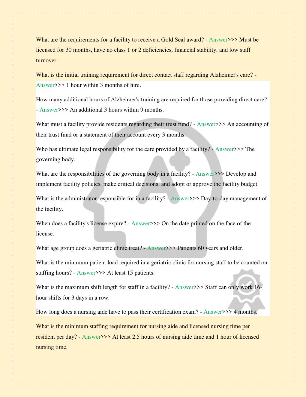 Preview page 6 of FLORIDA NURSING HOME ADMINISTRATOR REFERENCE GUIDE TEST EXAM LATEST 2026/2027 COMPLETE STUDY QUESTIONS WITH VERIFIED SOL