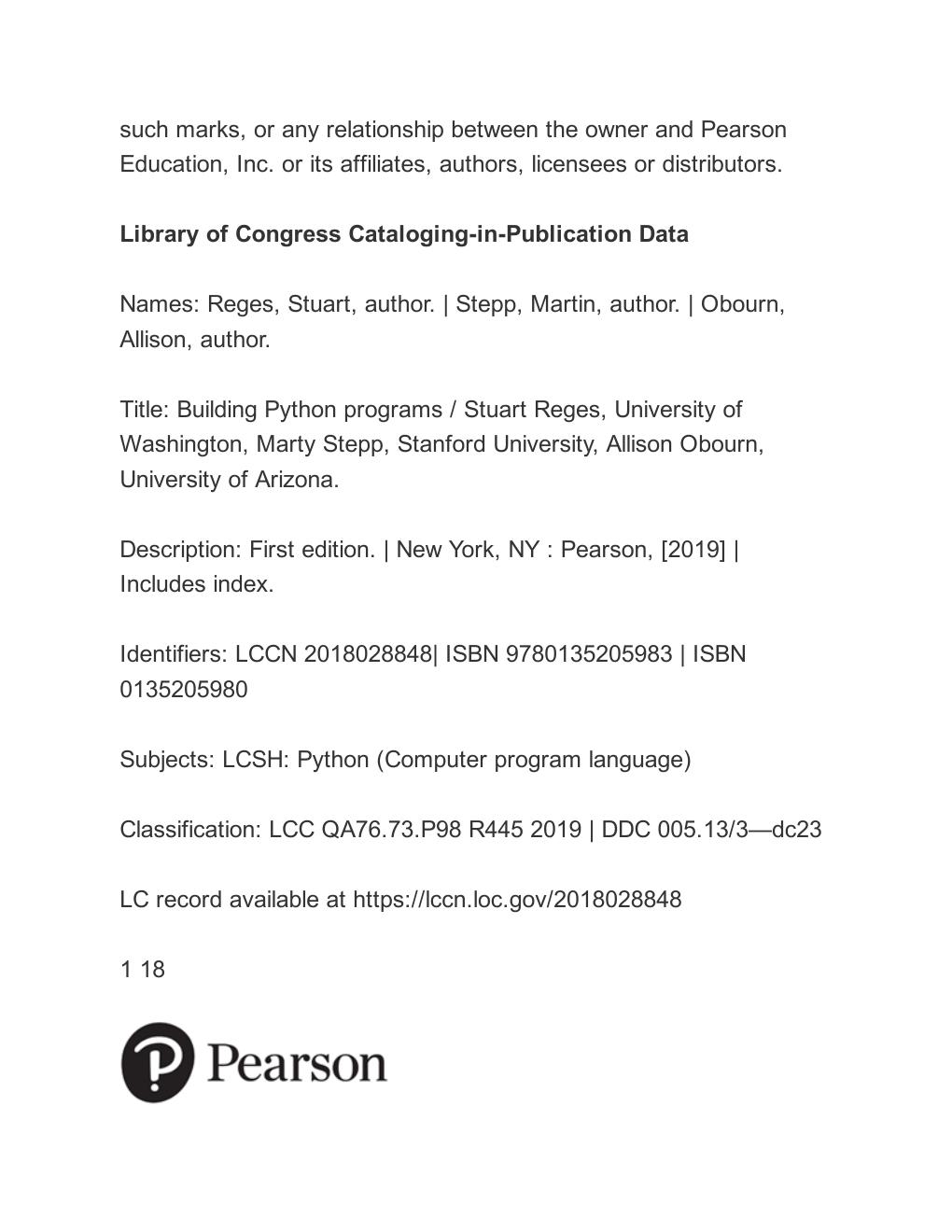 Preview page 6 of Building Python Programs 1st Edition By Stuart Reges, Marty Stepp, Allison Obourn ISBN: 9780135205983