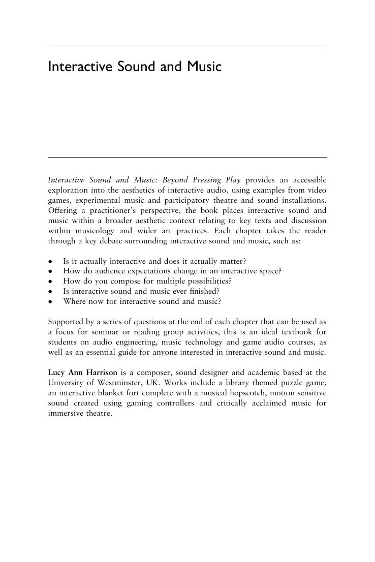 Preview page 3 of Interactive Sound and Music 1st Edition By Lucy Ann Harrison