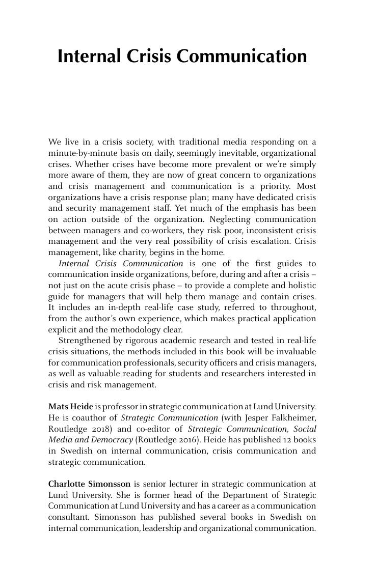 Preview page 3 of Internal Crisis Communication 1st Edition By Mats Heide, Charlotte Simonsson