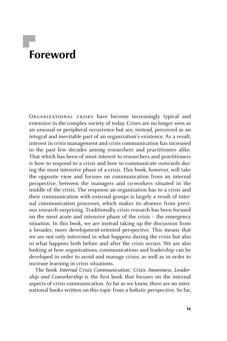 Preview page 9 of Internal Crisis Communication 1st Edition By Mats Heide, Charlotte Simonsson