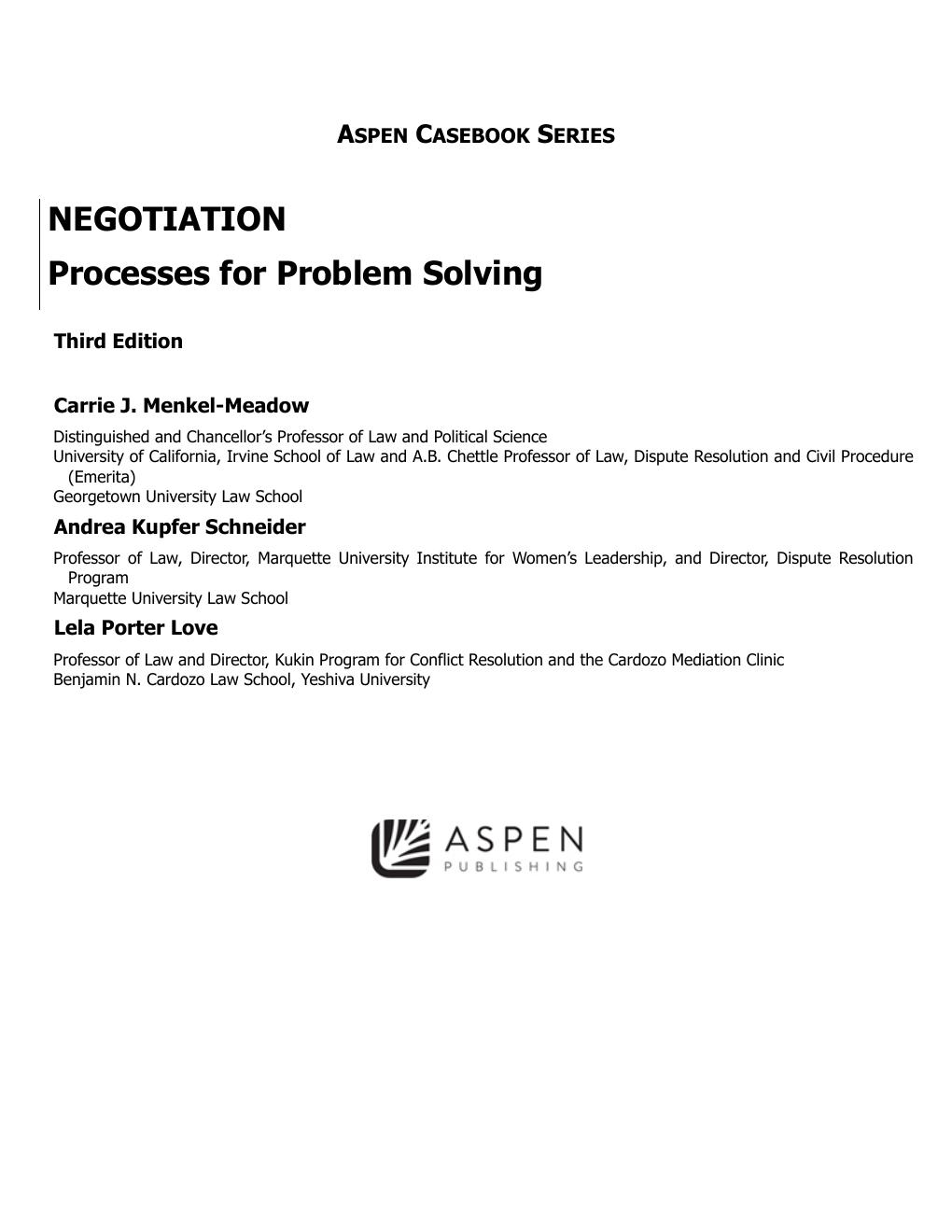 Preview page 2 of Negotiation Process for Problem Solving 3rd Edition By Menkel-Meadow, Schneider, Love