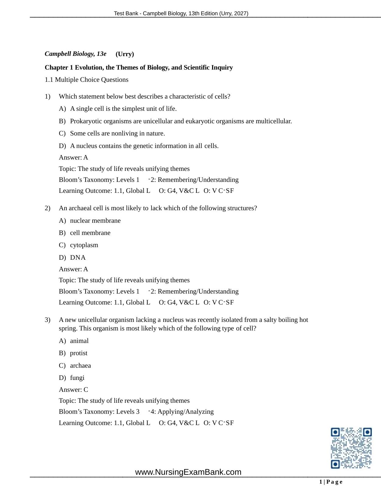Preview page 3 of Test Bank Campbell Biology 13th Edition
