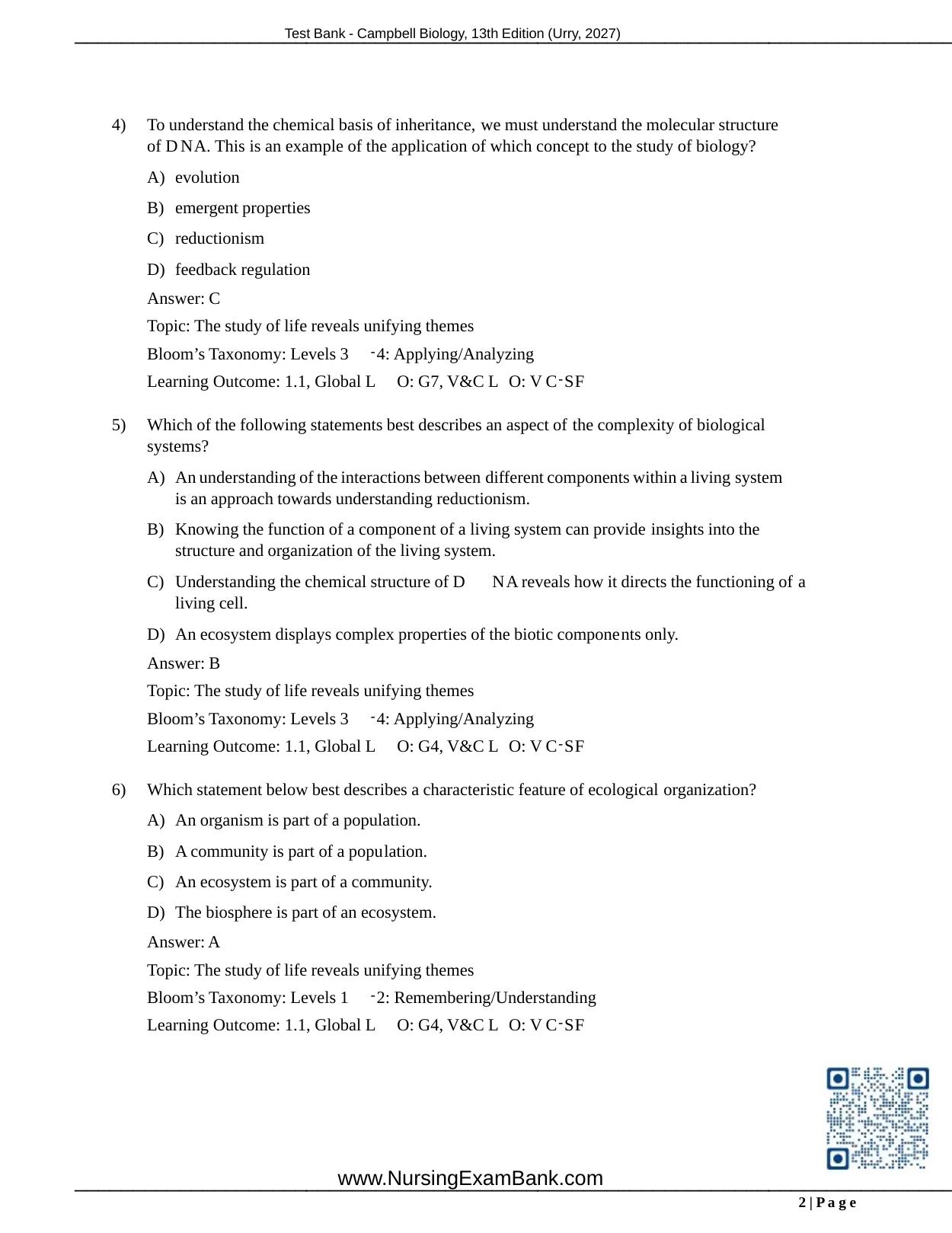 Preview page 4 of Test Bank Campbell Biology 13th Edition