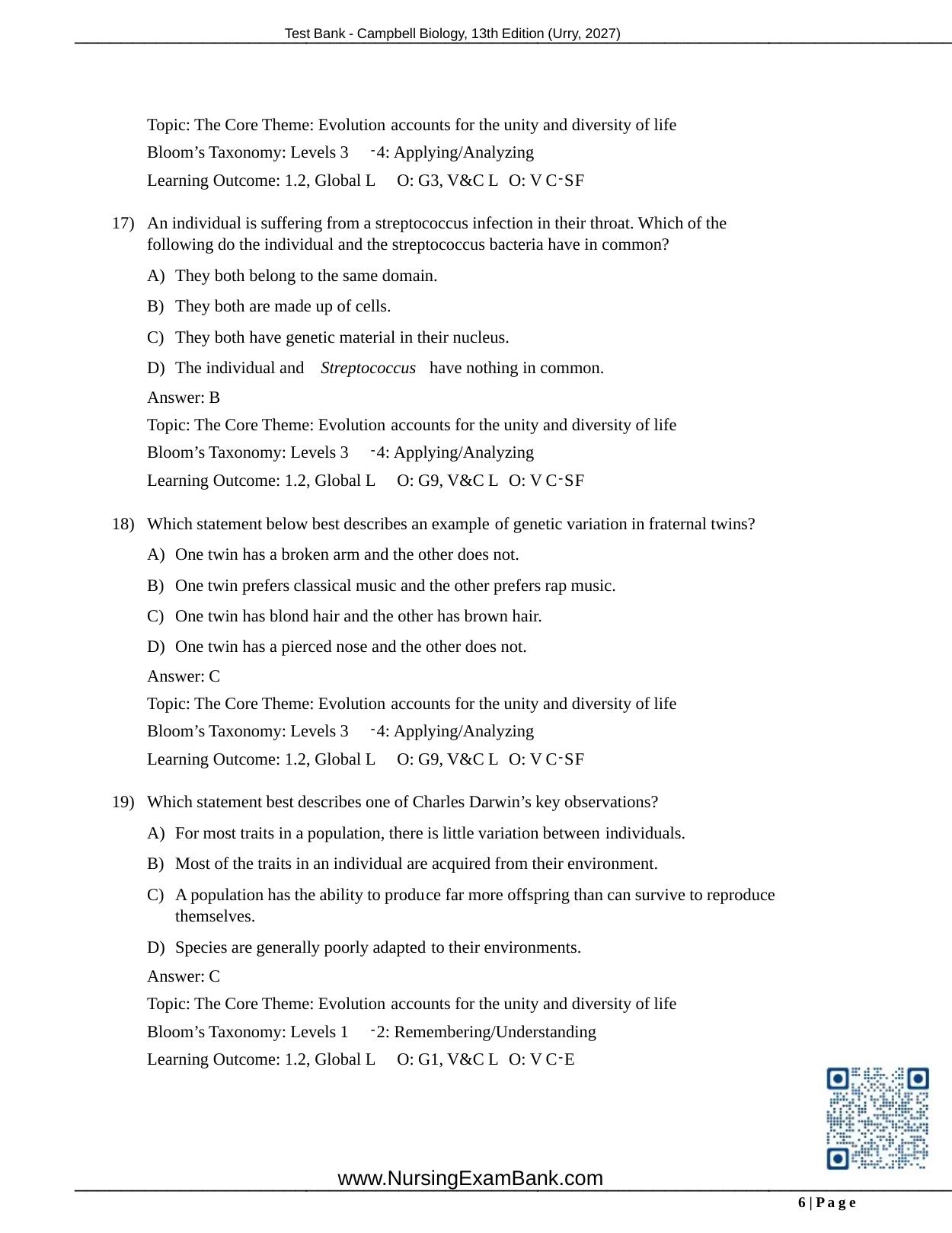 Preview page 8 of Test Bank Campbell Biology 13th Edition