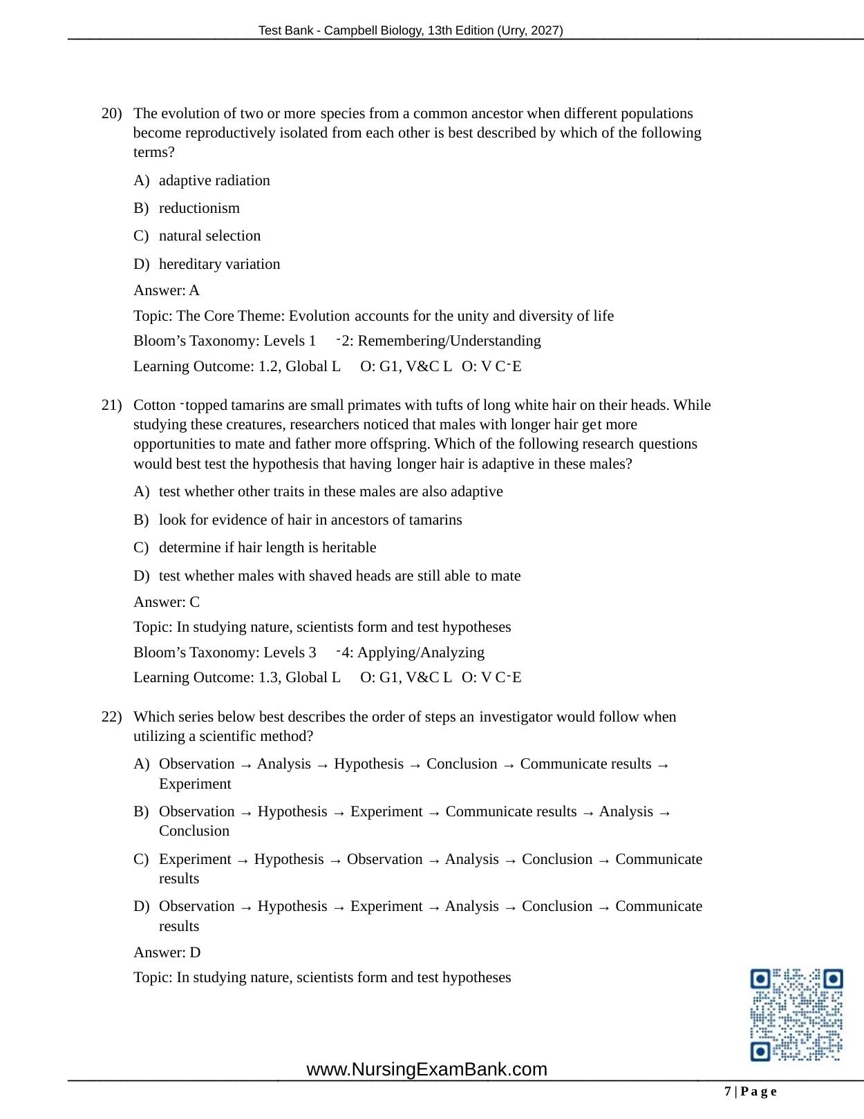 Preview page 9 of Test Bank Campbell Biology 13th Edition