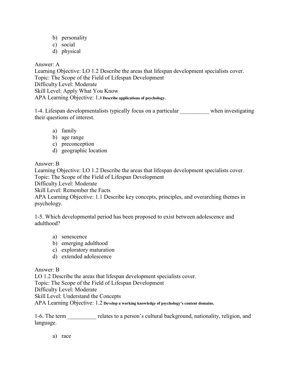Preview page 5 of TEST BANK  For Lifespan Development Fifth Edition By ROBERT S. FELDMAN