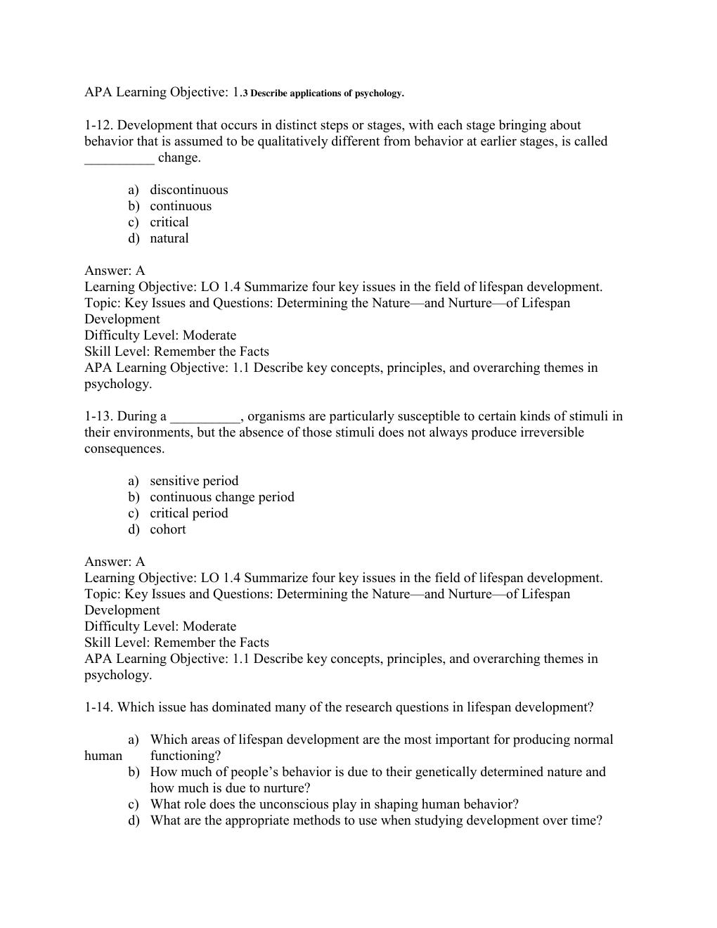 Preview page 8 of TEST BANK  For Lifespan Development Fifth Edition By ROBERT S. FELDMAN